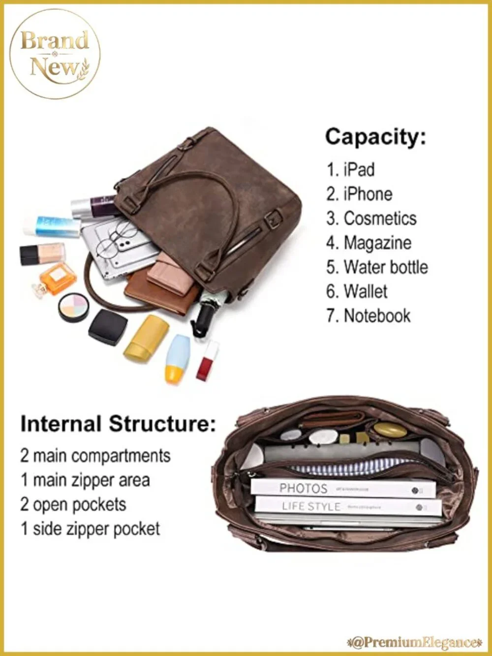 Large Hobo Bag for Women Vegan Leather Multi-Pocket Designer Handbag Purse